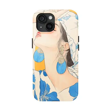 Fashion Woman Blue Floral Illustration Art