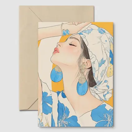 Fashion Woman Blue Floral Illustration Art