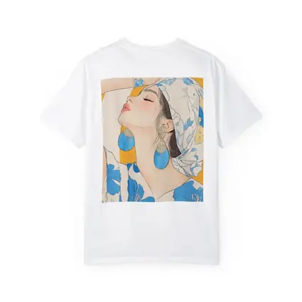 Fashion Woman Blue Floral Illustration Art