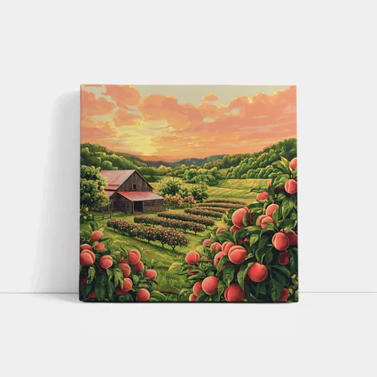 Peach Orchard Farm Sunset Countryside Art