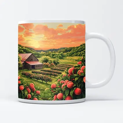 Peach Orchard Farm Sunset Countryside Art