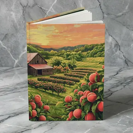 Peach Orchard Farm Sunset Countryside Art