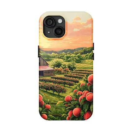 Peach Orchard Farm Sunset Countryside Art