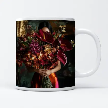 Woman Holding Red Floral Bouquet Dark Background