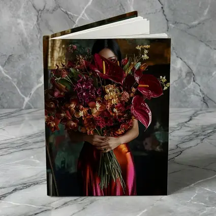 Woman Holding Red Floral Bouquet Dark Background