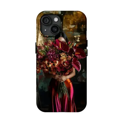 Woman Holding Red Floral Bouquet Dark Background