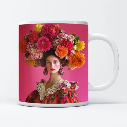 Woman Floral Headdress Pink Background Fashion Portrait