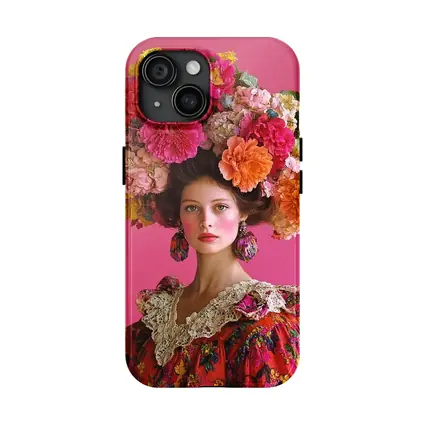 Woman Floral Headdress Pink Background Fashion Portrait