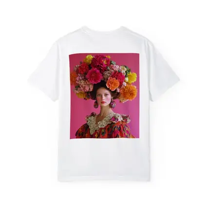 Woman Floral Headdress Pink Background Fashion Portrait
