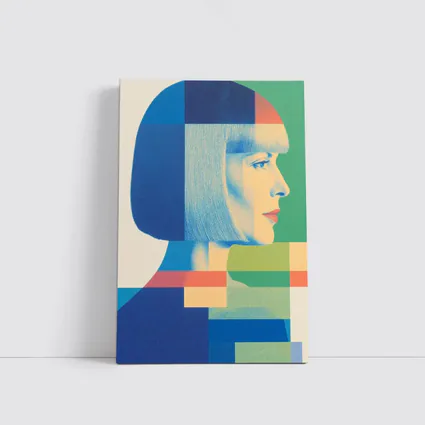 Geometric Bauhaus Woman Portrait Blue Blocks