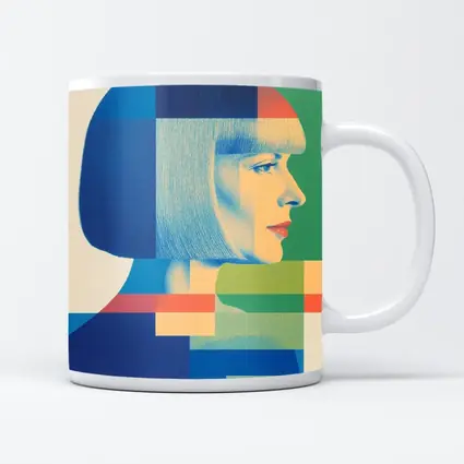 Geometric Bauhaus Woman Portrait Blue Blocks