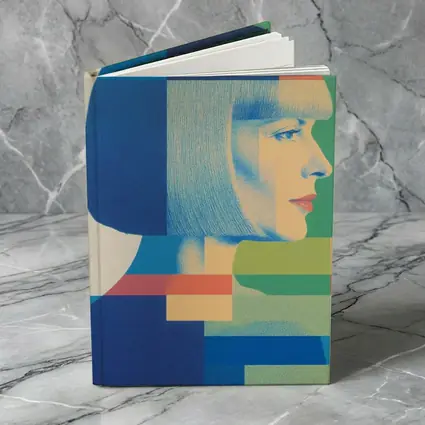 Geometric Bauhaus Woman Portrait Blue Blocks