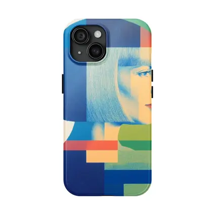Geometric Bauhaus Woman Portrait Blue Blocks
