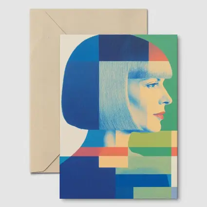 Geometric Bauhaus Woman Portrait Blue Blocks