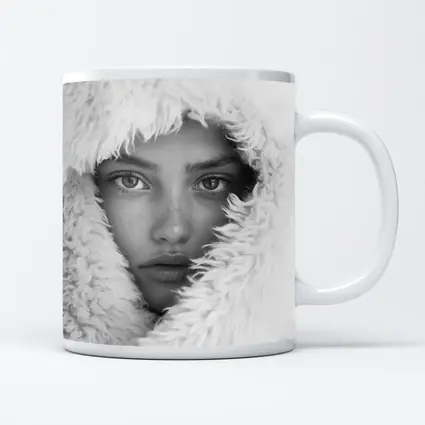 Young Woman Framed in Fluffy White Hood