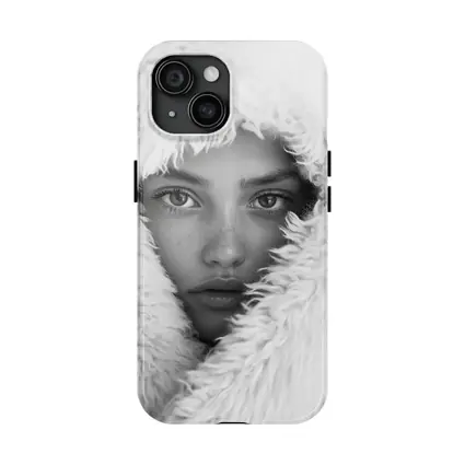 Young Woman Framed in Fluffy White Hood