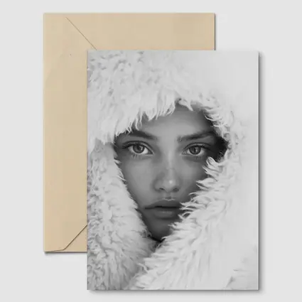 Young Woman Framed in Fluffy White Hood