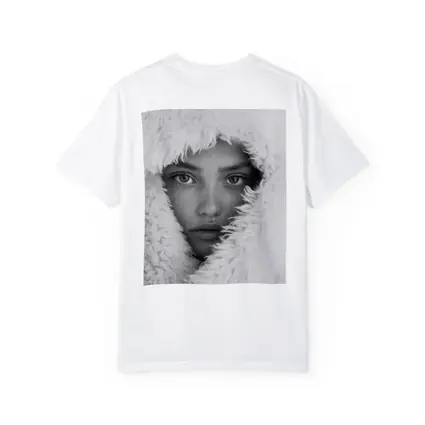 Young Woman Framed in Fluffy White Hood