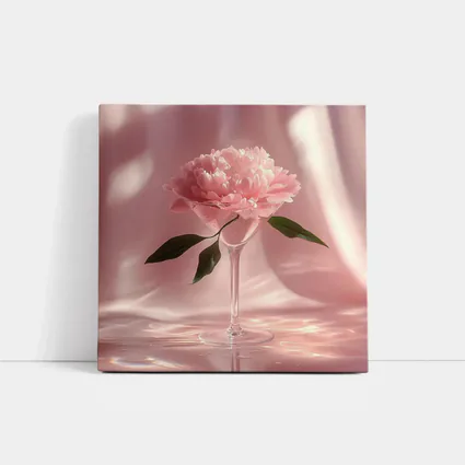 Pink Peony Flower in Glass Pink Background
