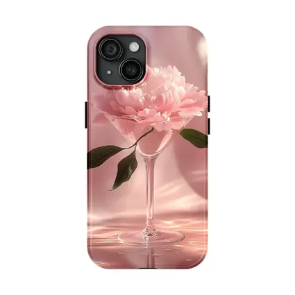 Pink Peony Flower in Glass Pink Background