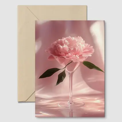 Pink Peony Flower in Glass Pink Background