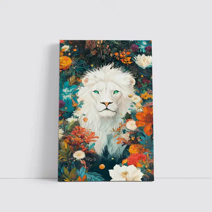 White Lion Green Eyes Floral Garden Art