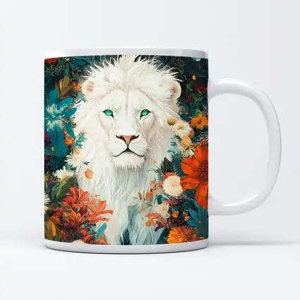 White Lion Green Eyes Floral Garden Art