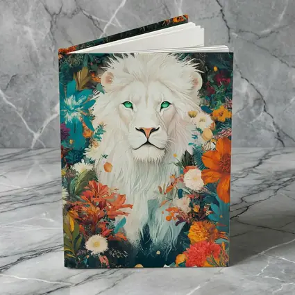 White Lion Green Eyes Floral Garden Art