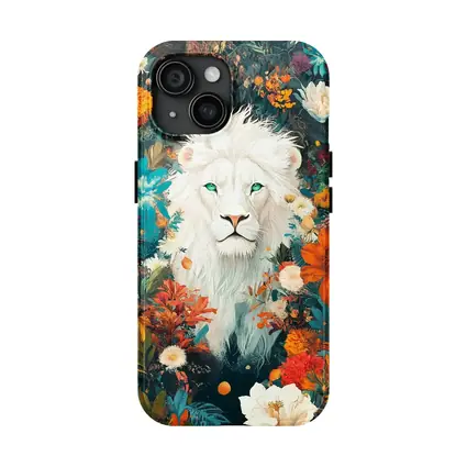 White Lion Green Eyes Floral Garden Art