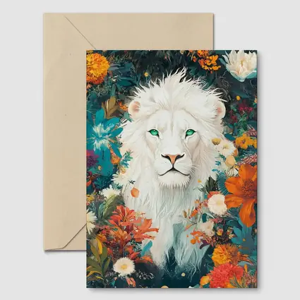 White Lion Green Eyes Floral Garden Art