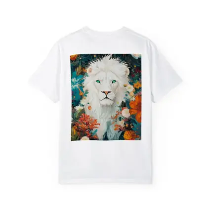 White Lion Green Eyes Floral Garden Art