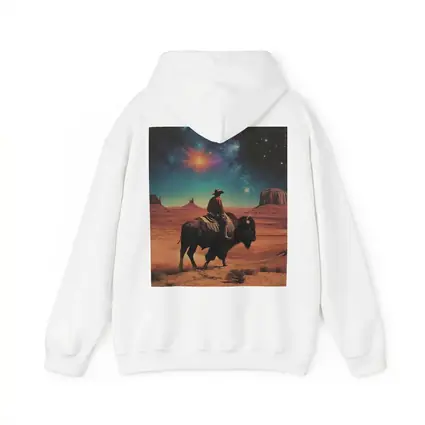 Cowboy Riding Bison Desert Galaxy Sky