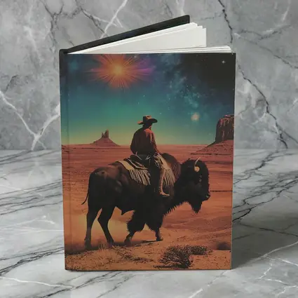 Cowboy Riding Bison Desert Galaxy Sky