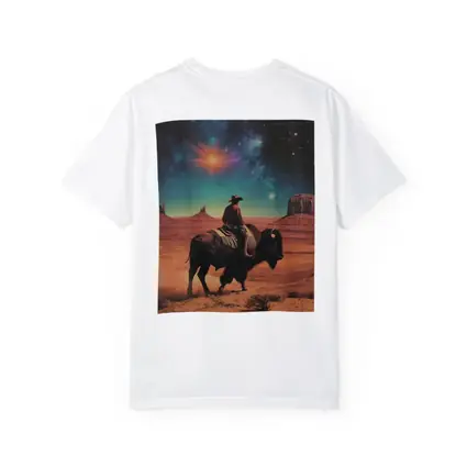 Cowboy Riding Bison Desert Galaxy Sky
