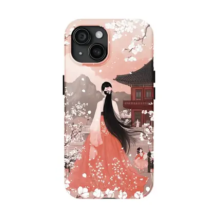 Korean Hanbok Woman Cherry Blossom Temple