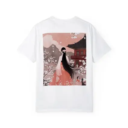 Korean Hanbok Woman Cherry Blossom Temple