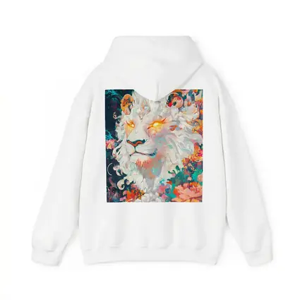White Lion Glowing Eyes Floral Fantasy Art