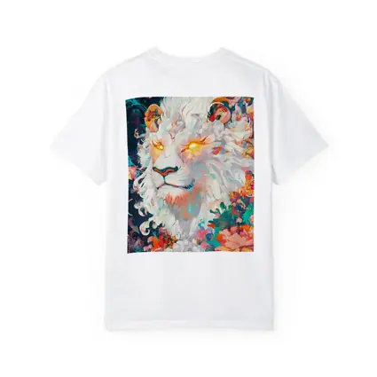 White Lion Glowing Eyes Floral Fantasy Art