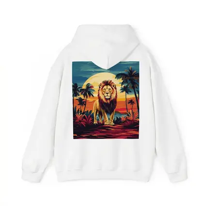Lion Standing Tropical Sunset Palm Trees