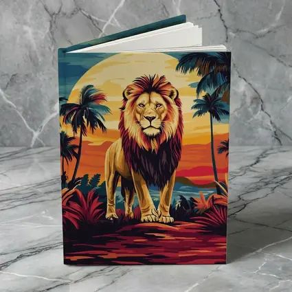 Lion Standing Tropical Sunset Palm Trees