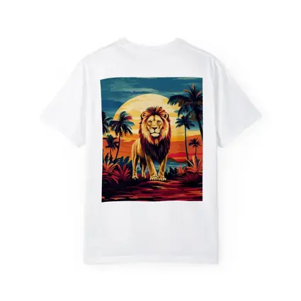 Lion Standing Tropical Sunset Palm Trees