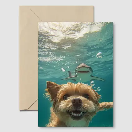 Terrier Dog Selfie Underwater With Shark