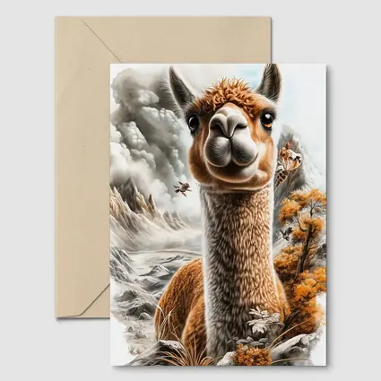 Alpaca Mountain Landscape Detailed Illustration Art
