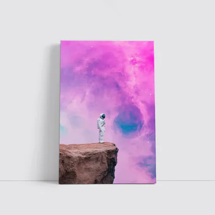 Astronaut Standing On Cliff Pink Nebula