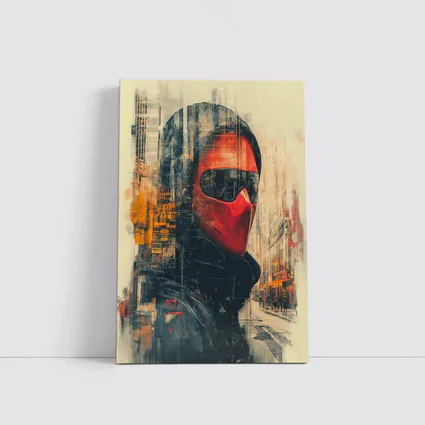 Red Masked Figure Urban City Street Art