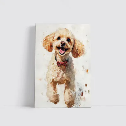 Happy Poodle Dog Watercolor Art White Background