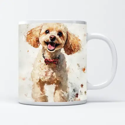Happy Poodle Dog Watercolor Art White Background