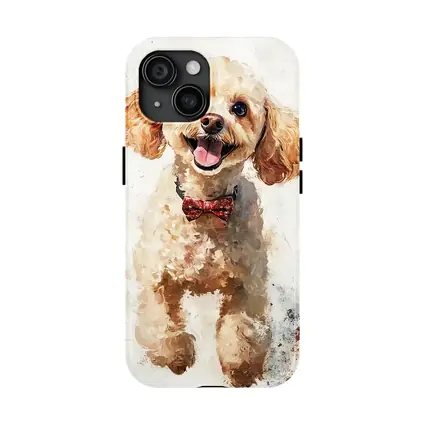 Happy Poodle Dog Watercolor Art White Background