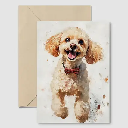 Happy Poodle Dog Watercolor Art White Background