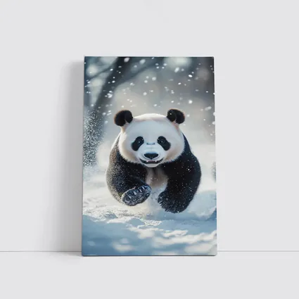 Giant Panda Running Through Snowy Winter Landscape